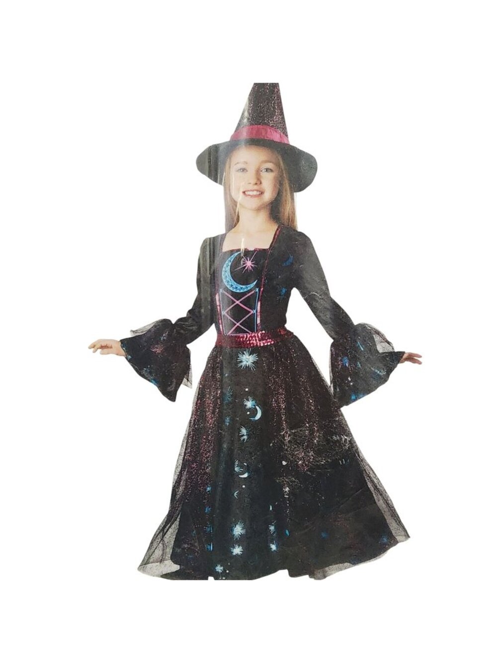 Light-Up Girls Witch Costume Hat (4-6) Black Accents Ages 3+ Includes Dress Hat